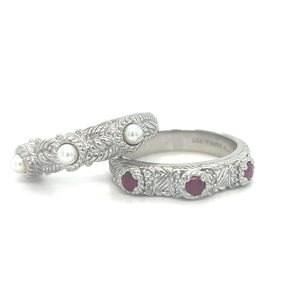 Set of Two Judith Ripka Gemstone Bands in 925 Sterling Silver Size 11